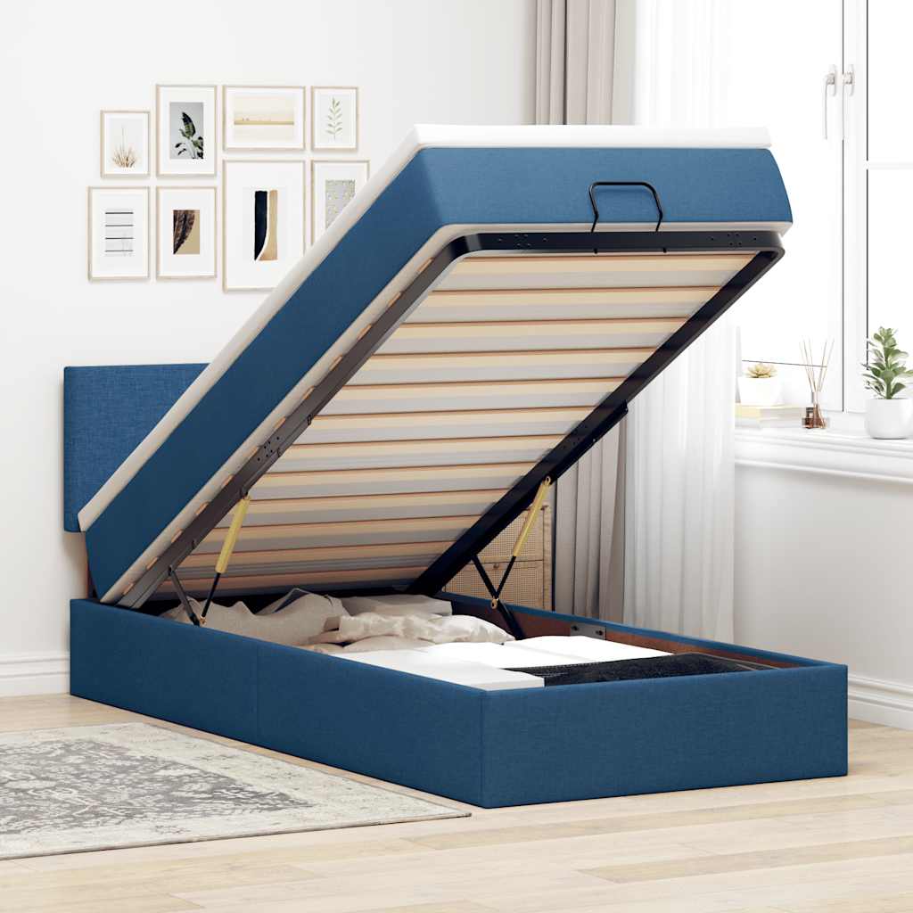 Bed poef met matras en LED's 100x200 cm stof blauw – afbeelding 1