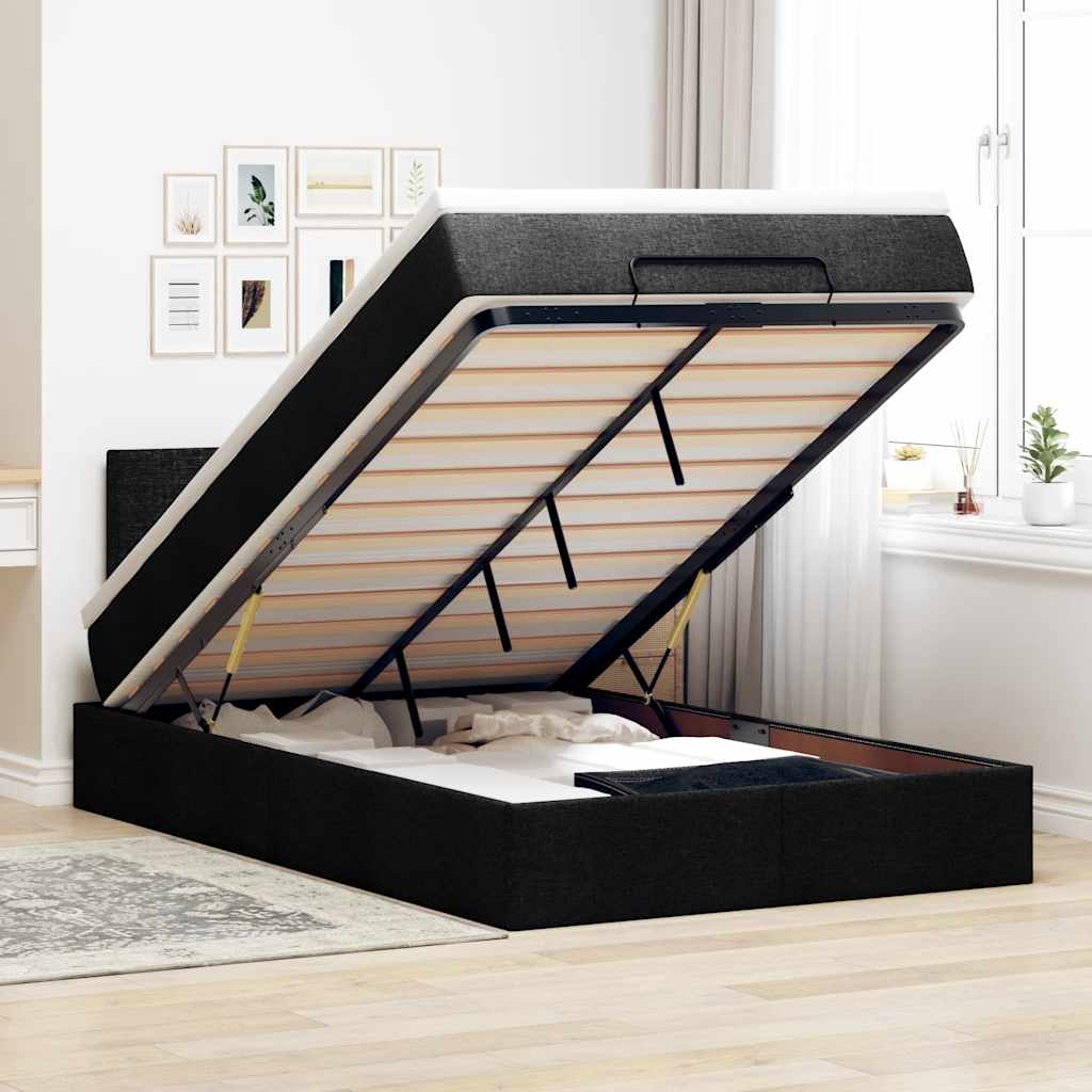 Bed poef met matras en LED's 120x190 cm stof zwart – afbeelding 1