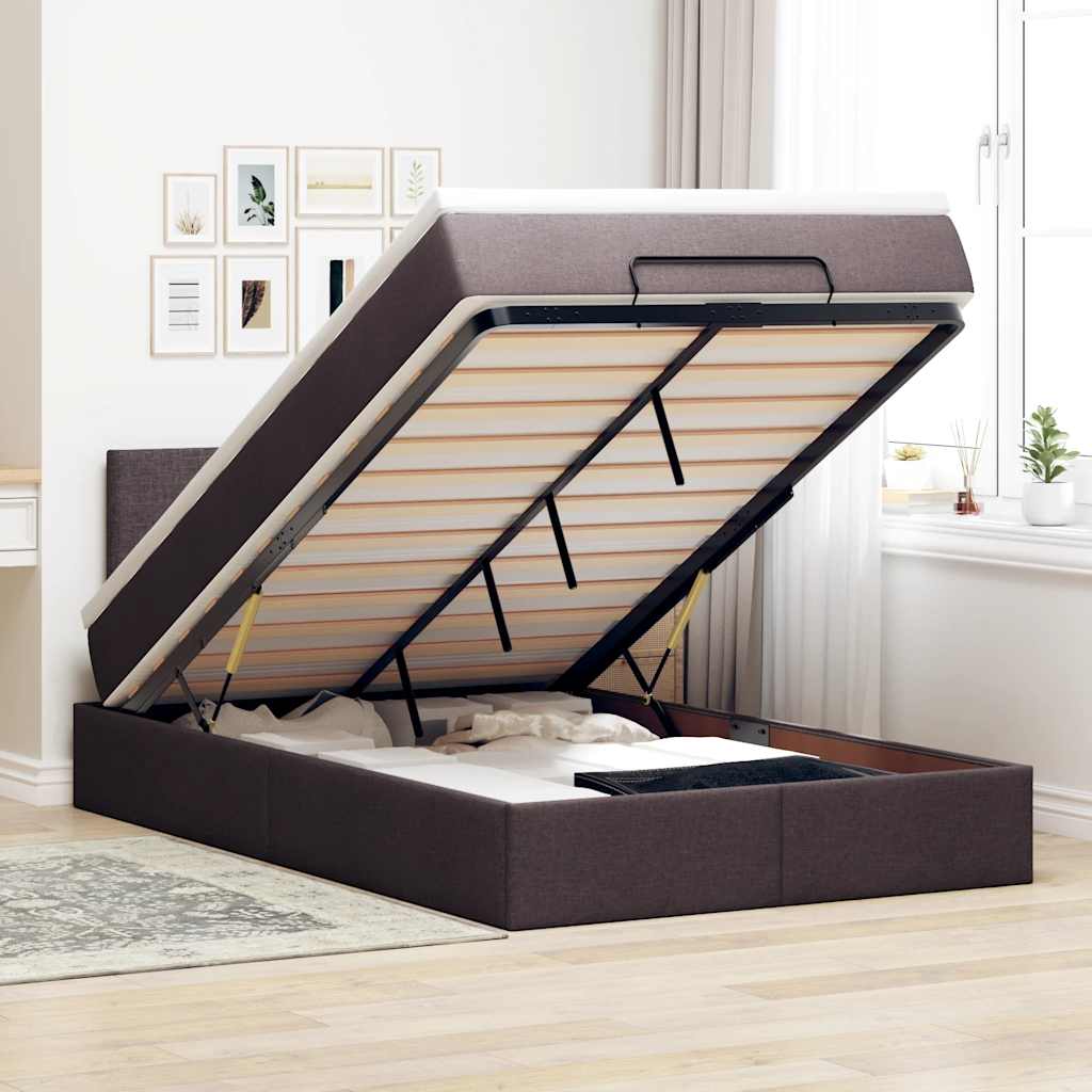 Ottoman bed met matras en LED's 120x190 cm stof donkerbruin – afbeelding 1