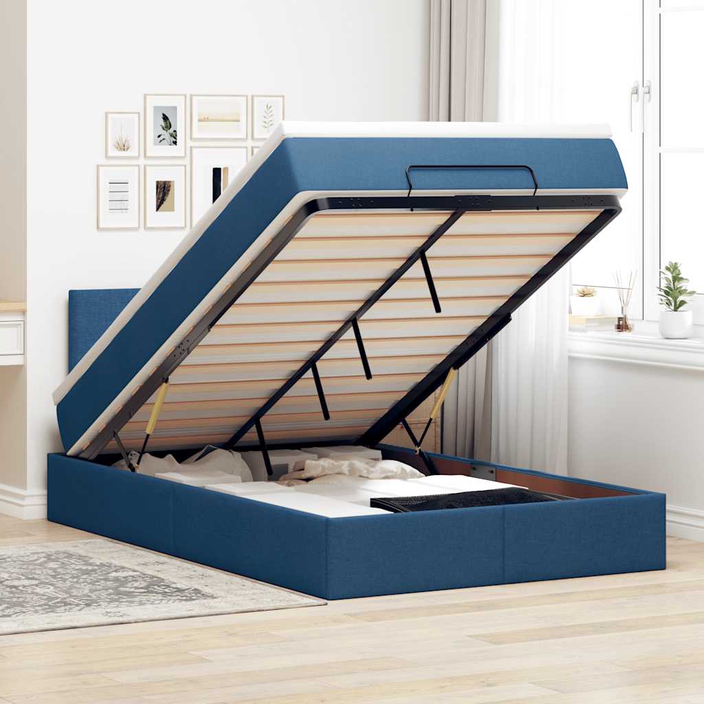 Bed poef met matras en LED's 120x190 cm stof blauw – afbeelding 1