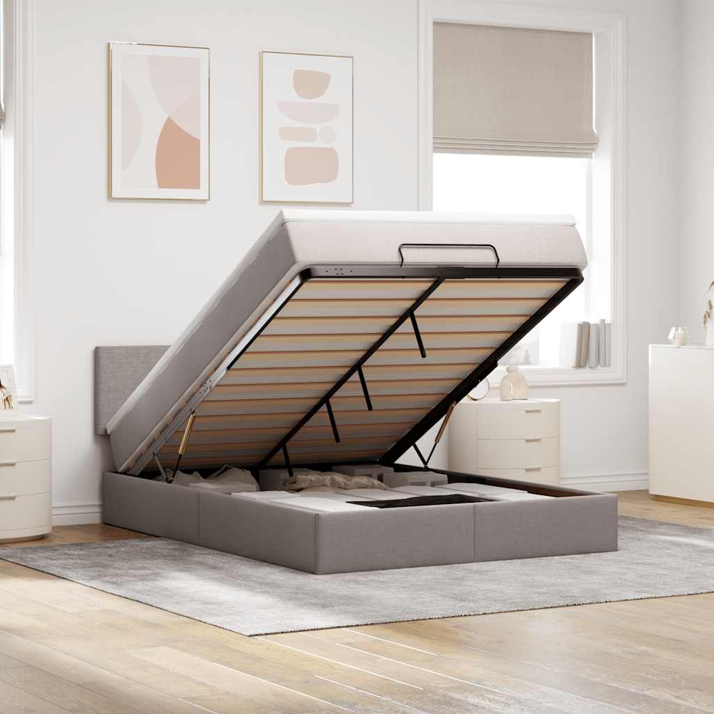 Bed poef met matras en LED's 140x190 cm stof taupe – afbeelding 1