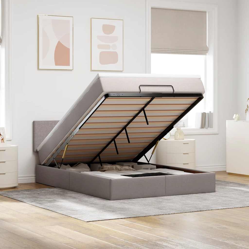 Bed poef met matras en LED's 140x200 cm stof taupe – afbeelding 1