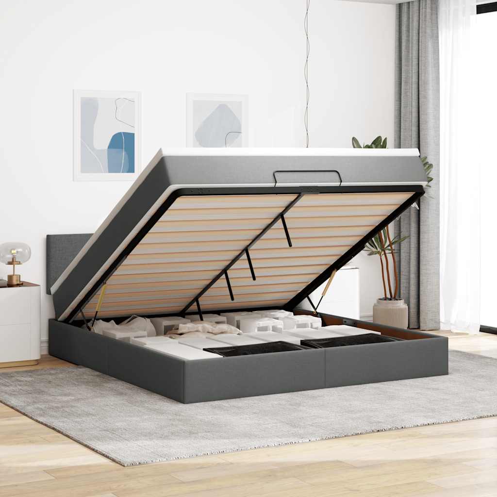 Ottoman bed met matras en LED's 160x200cm stof donkergrijs – afbeelding 1