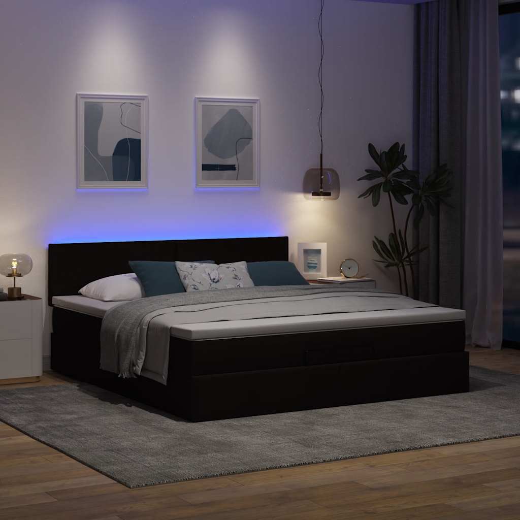 Ottoman bed met matras en LED's 160x200cm stof donkerbruin – afbeelding 3