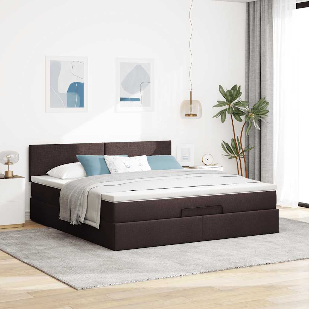 Ottoman bed met matras en LED's 160x200cm stof donkerbruin – afbeelding 4