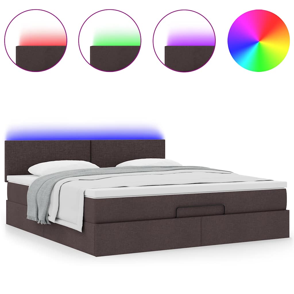Ottoman bed met matras en LED's 160x200cm stof donkerbruin – afbeelding 5