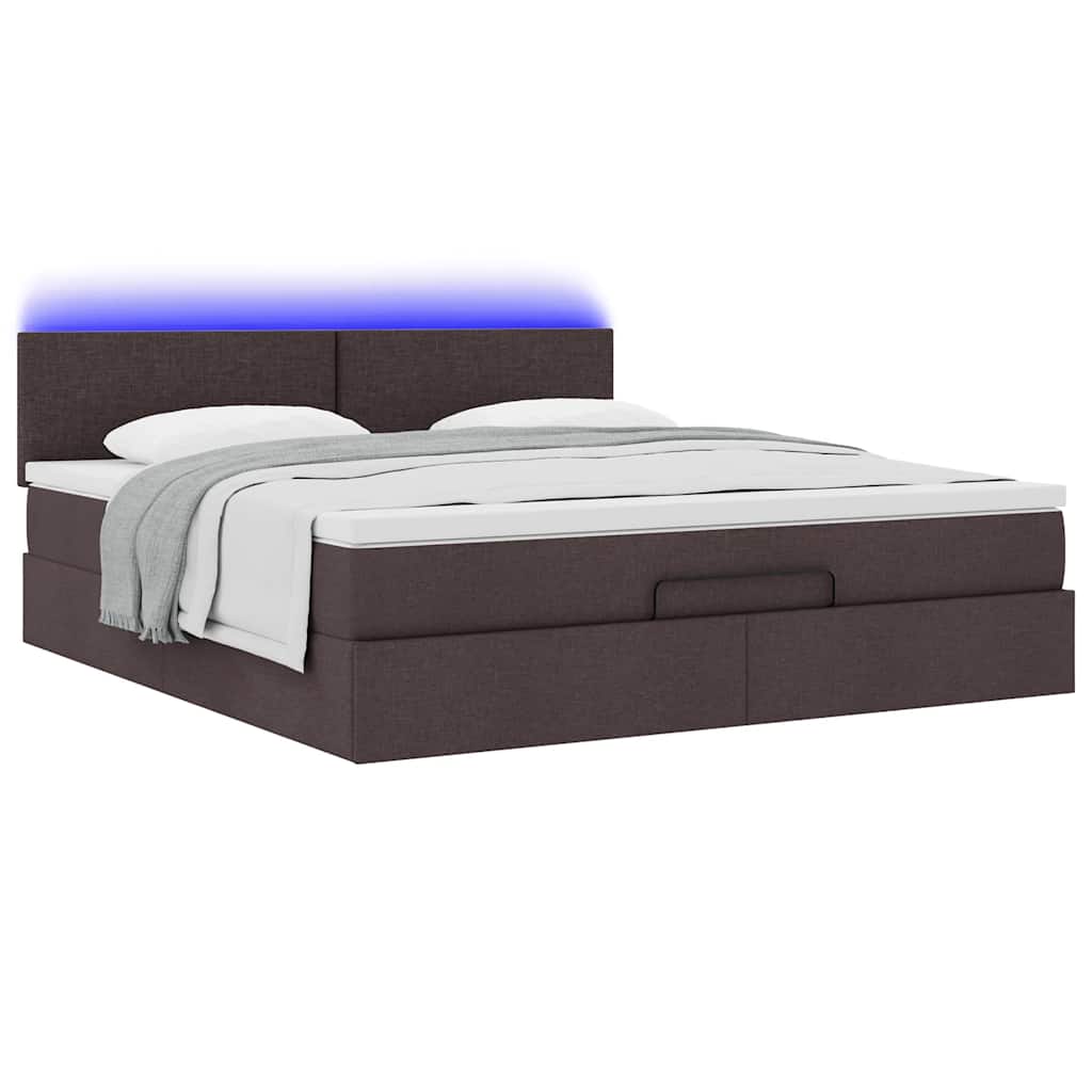Ottoman bed met matras en LED's 160x200cm stof donkerbruin – afbeelding 6
