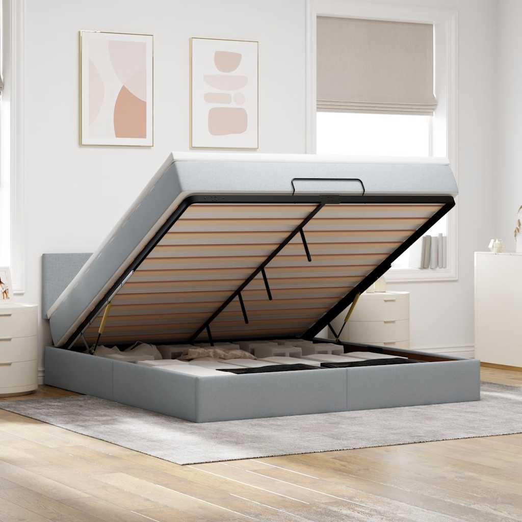 Bed poef met matras en LED's 180x200 cm stof lichtgrijs – afbeelding 1