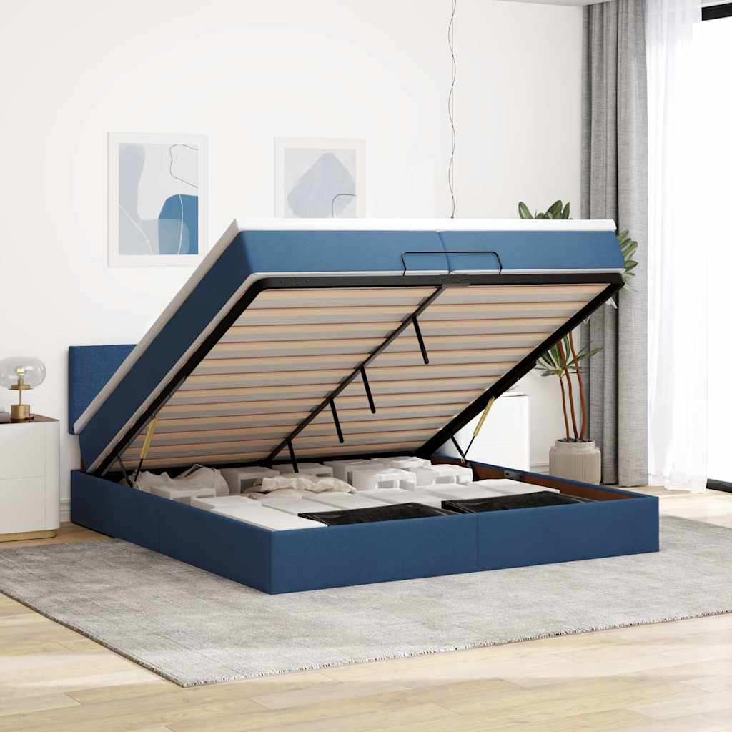Ottoman bed met matrassen en LED's 200x200cm stof blauw – afbeelding 1