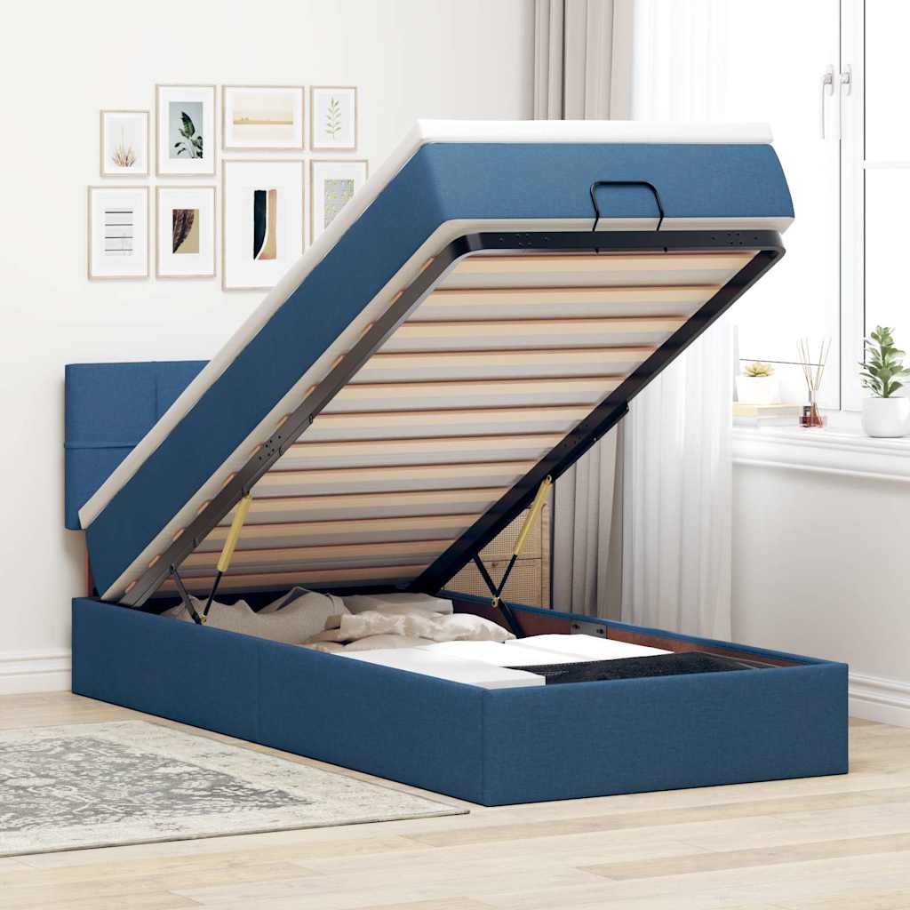 Ottoman bed met matras en LED's 80x200cm stof blauw – afbeelding 1