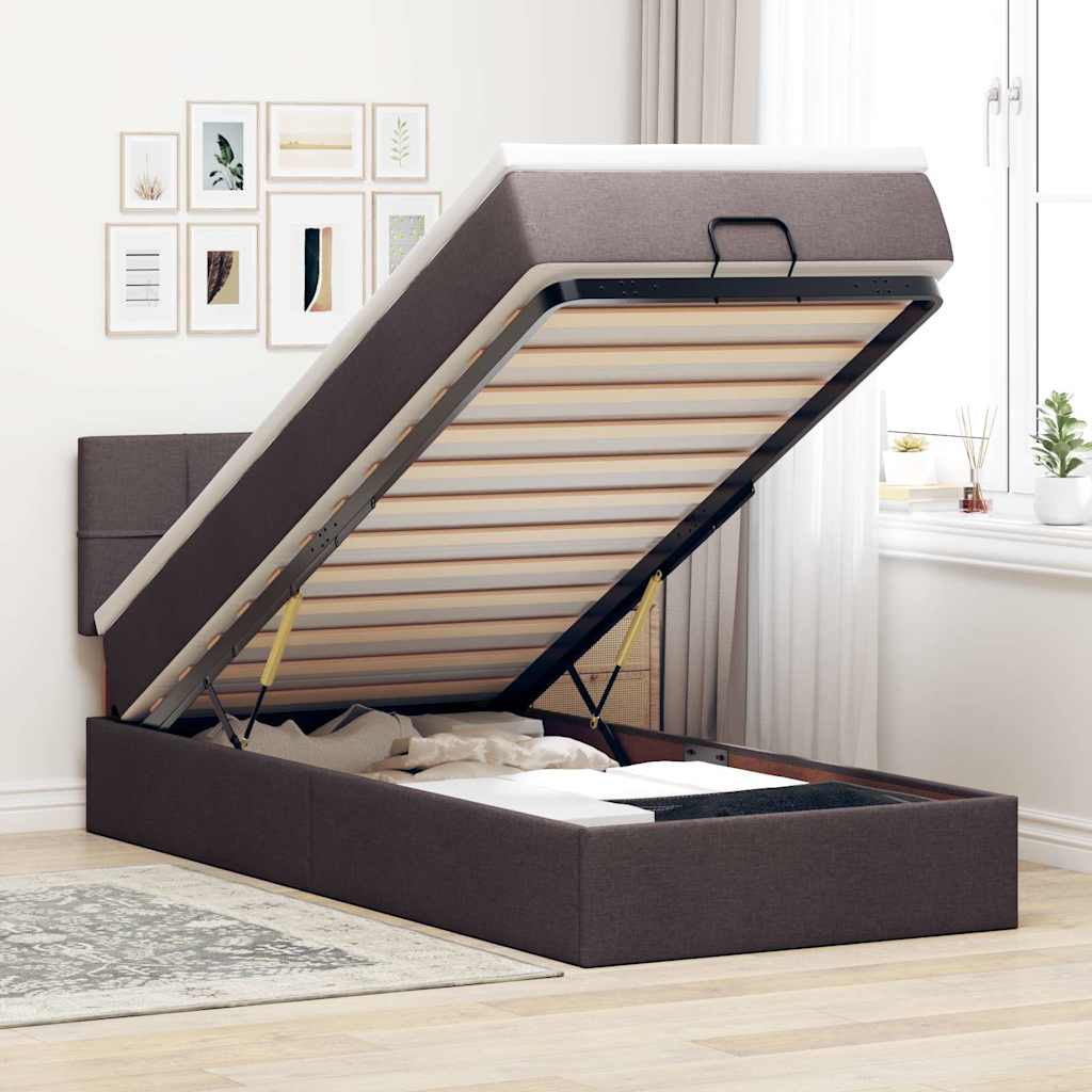 Ottoman bed met matras en LED's 90x190cm stof donkerbruin – afbeelding 1