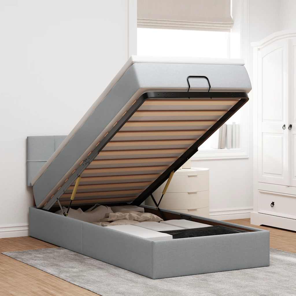 Bed poef met matras en LED's 90x200 cm stof lichtgrijs