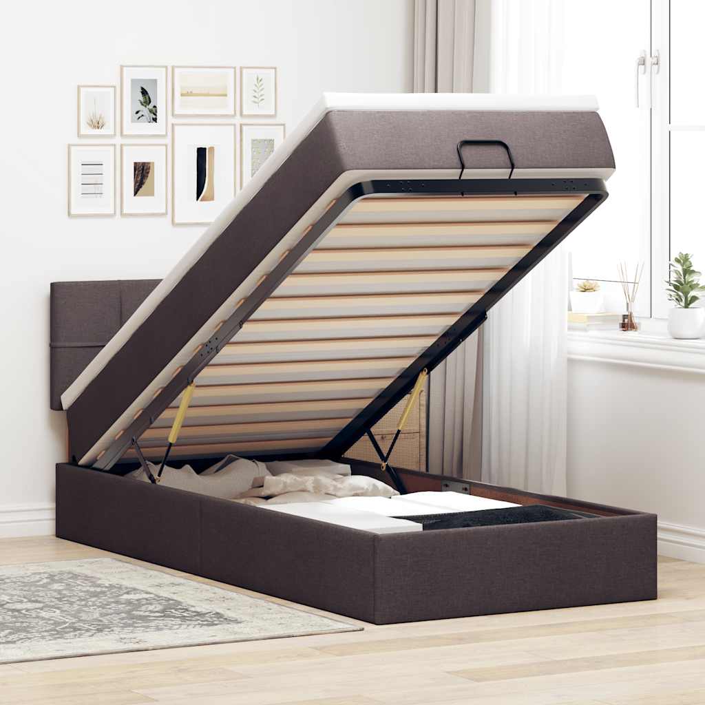 Ottoman bed met matras en LED's 100x200 cm stof donkerbruin – afbeelding 1