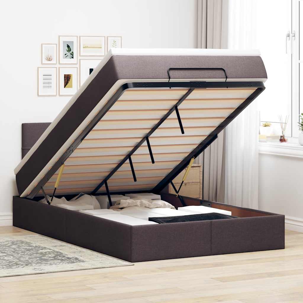 Ottoman bed met matras en LED's 120x190 cm stof donkerbruin – afbeelding 1