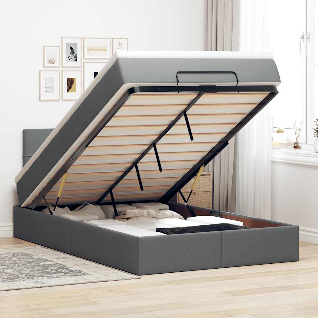 Bed poef met matras en LED's 120x200 cm stof donkergrijs – afbeelding 1