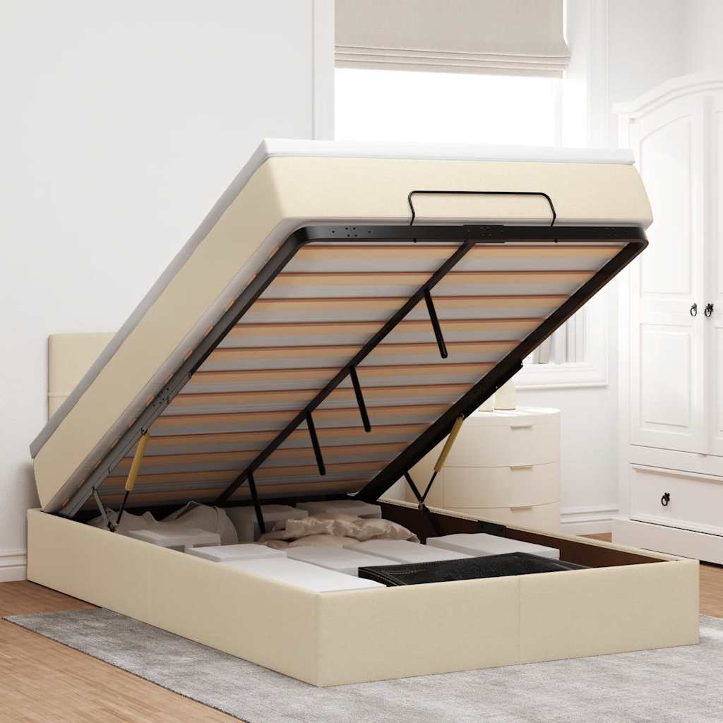 Ottoman bed met matras en LED's 120x200cm stof crèmekleurig – afbeelding 1