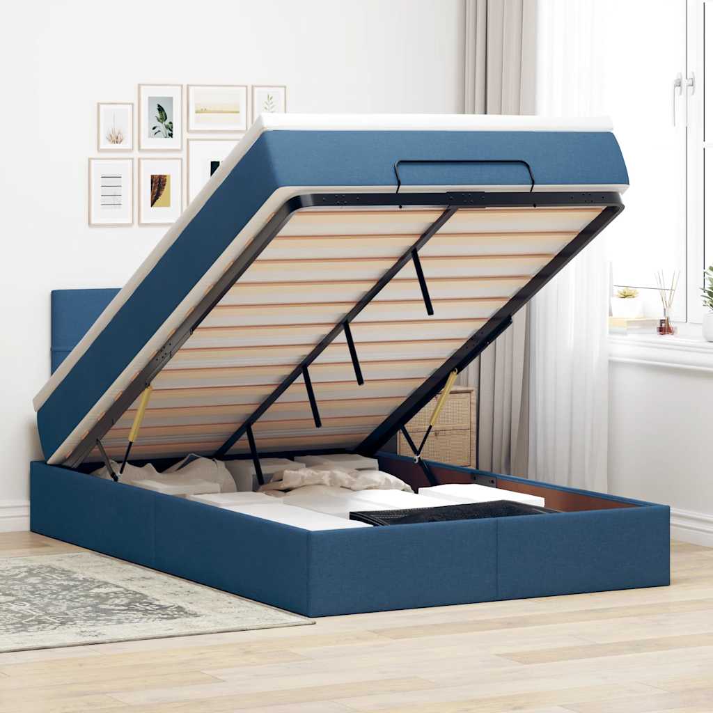 Bed poef met matras en LED's 120x200 cm stof blauw – afbeelding 1