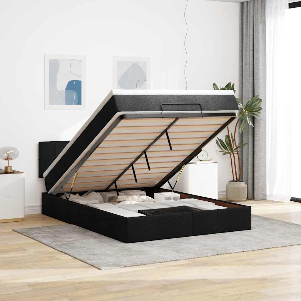 Bed poef met matras en LED's stof 140x190 cm zwart – afbeelding 1