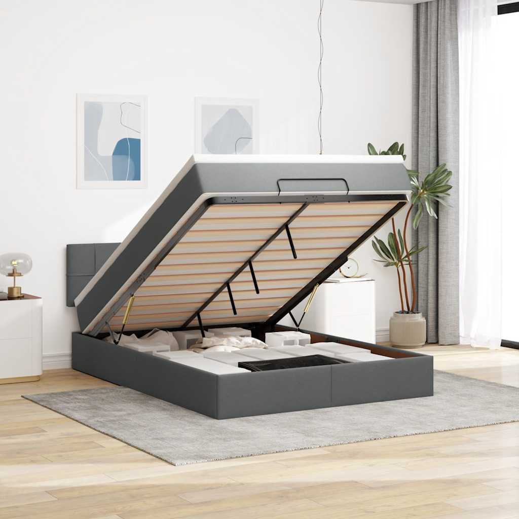 Bed poef met matras en LED's 140x200 cm stof donkergrijs