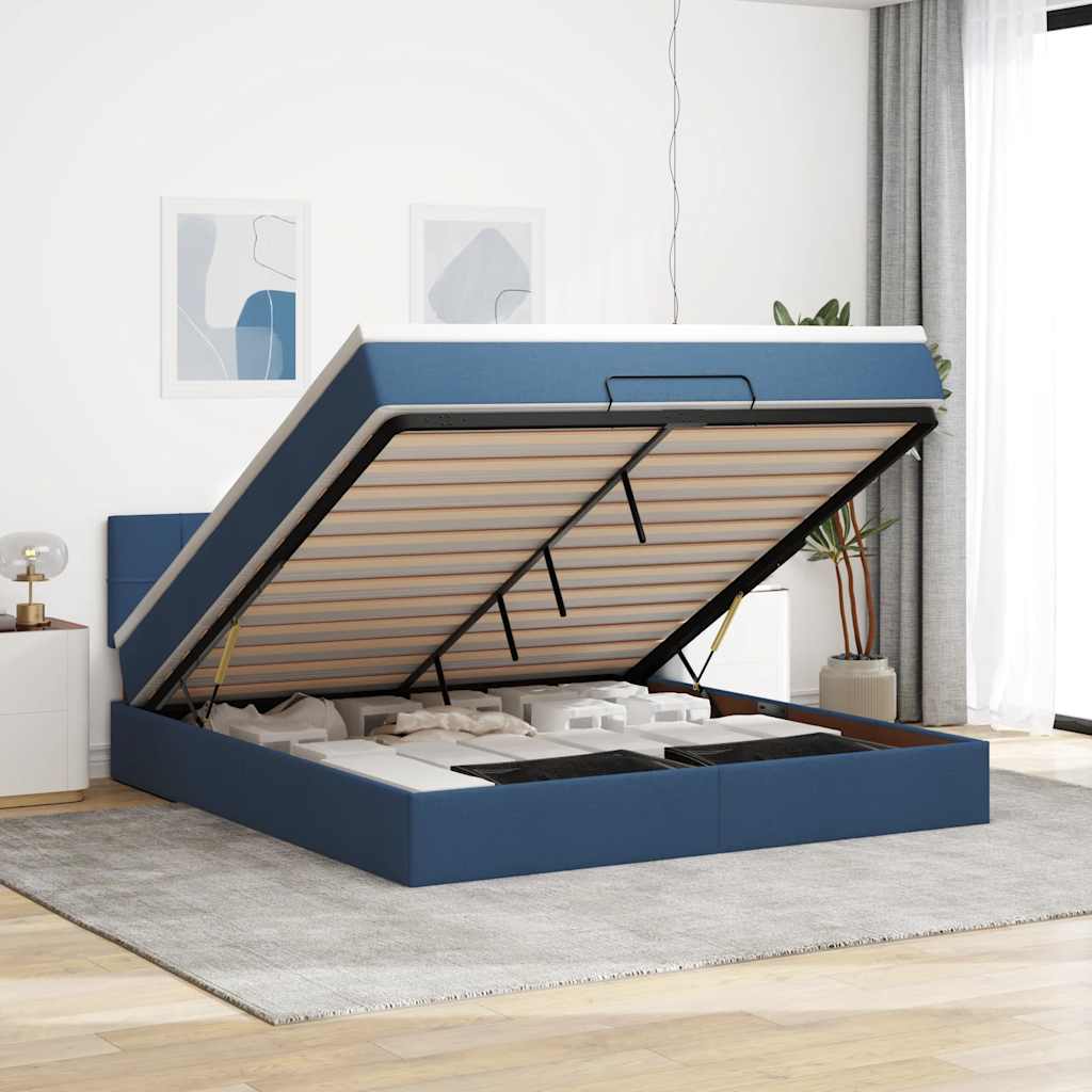 Ottoman bed met matras en LED's 160x200cm stof blauw – afbeelding 1