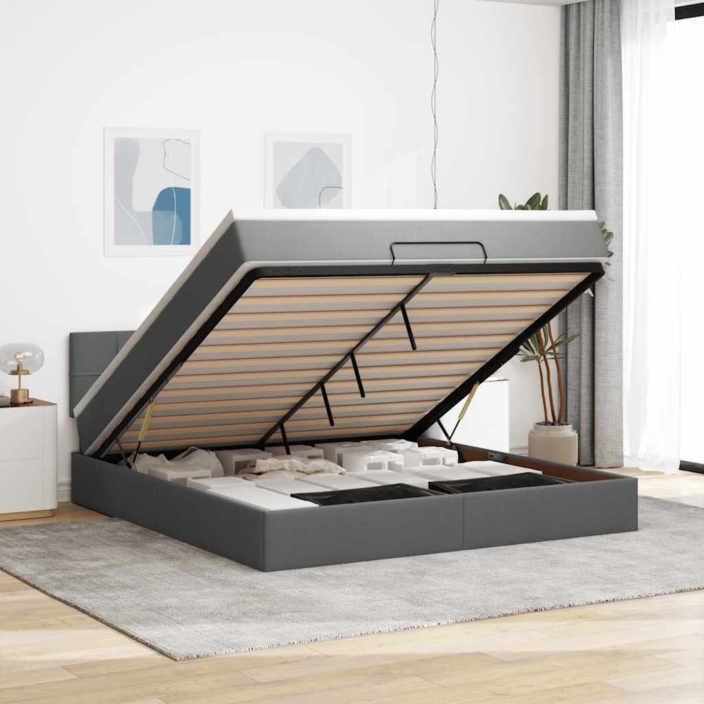 Bed poef met matras en LED's 180x200 cm stof donkergrijs – afbeelding 1