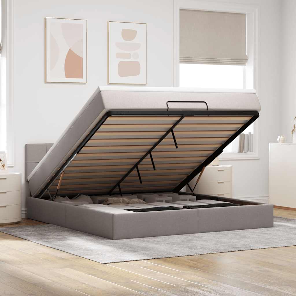 Bed poef met matras en LED's 180x200 cm stof taupe – afbeelding 1