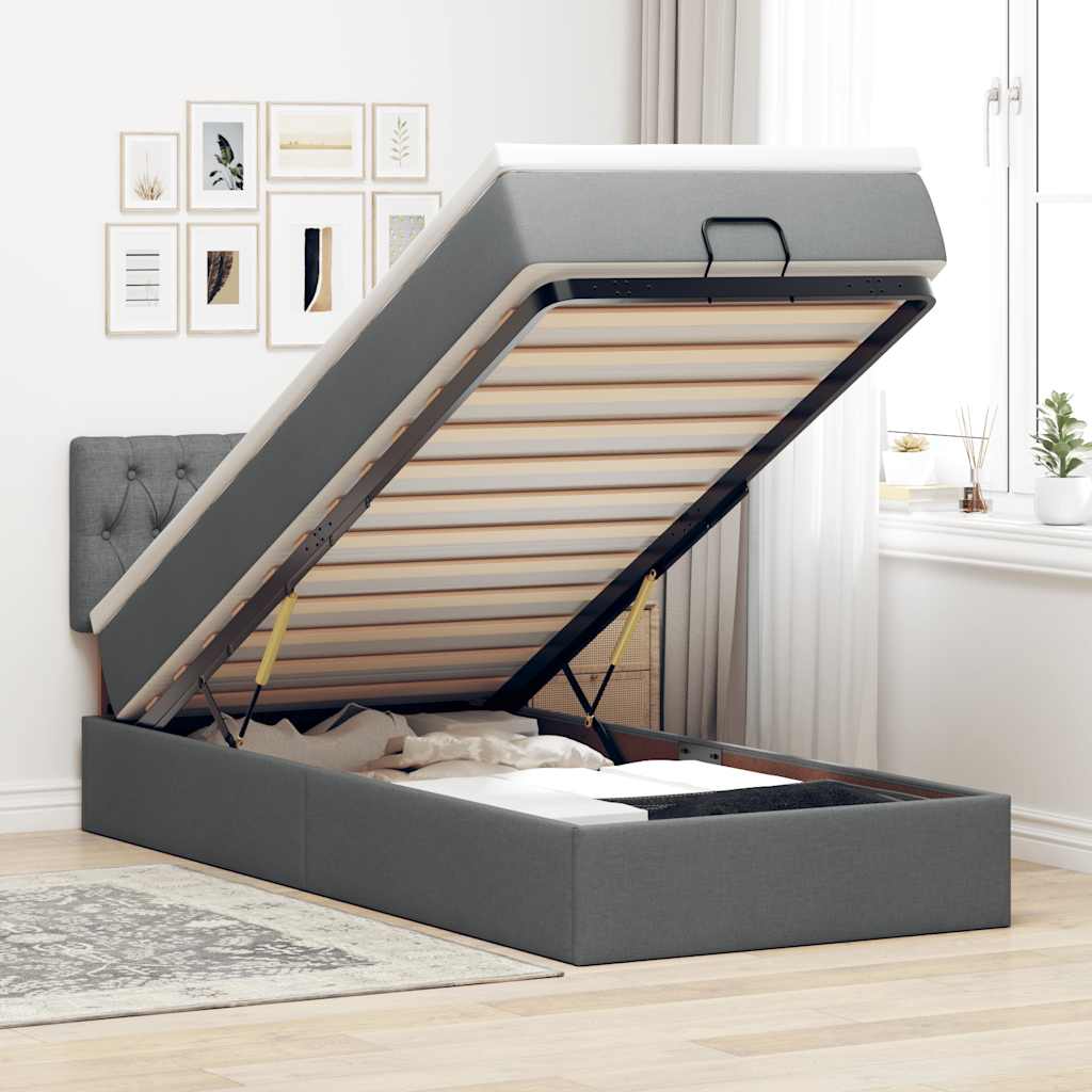 Bed poef met matras en LED's stof 80x200 cm donkergrijs – afbeelding 1