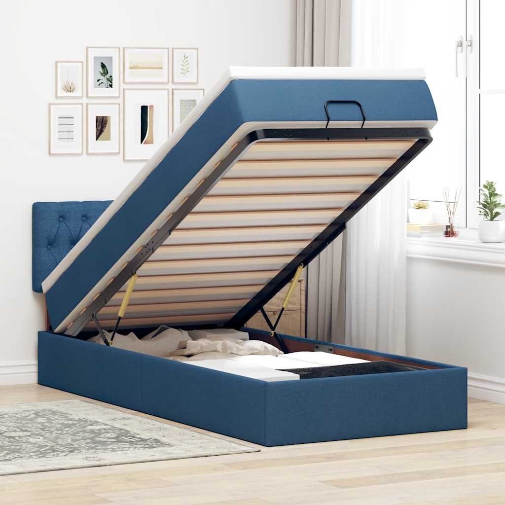 Ottoman bed met matras en LED's 80x200cm stof blauw – afbeelding 1