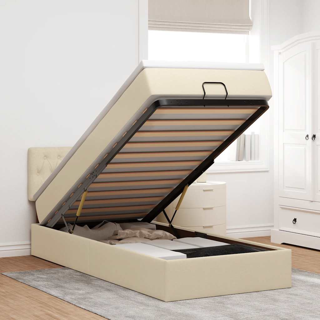 Ottoman bed met matras en LED's 90x190cm stof crèmekleurig – afbeelding 1