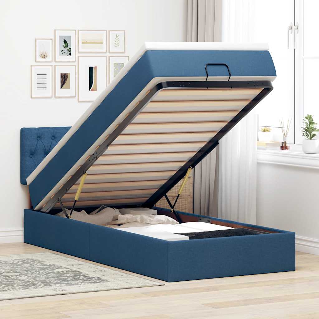 Bed poef met matras en LED's 90x200 cm stof blauw – afbeelding 1