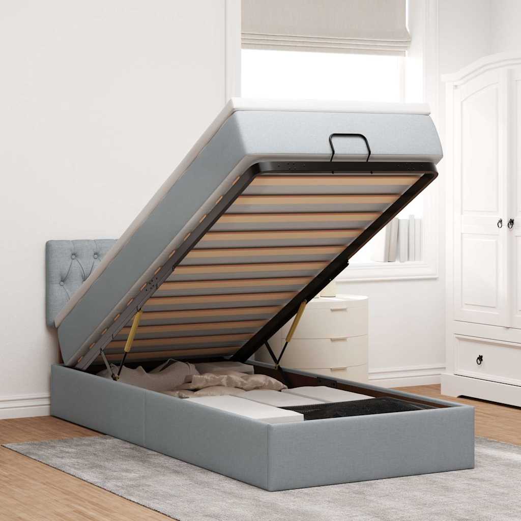 Ottoman bed met matras en LED's 100x200 cm stof lichtgrijs – afbeelding 1