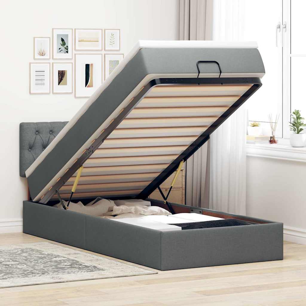 Ottoman bed met matras en LED's 100x200cm stof donkergrijs – afbeelding 1