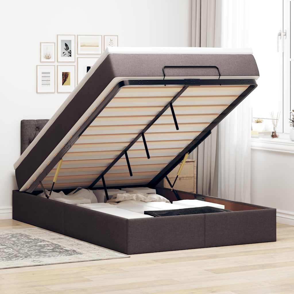 Ottoman bed met matras en LED's 120x190 cm stof donkerbruin – afbeelding 1
