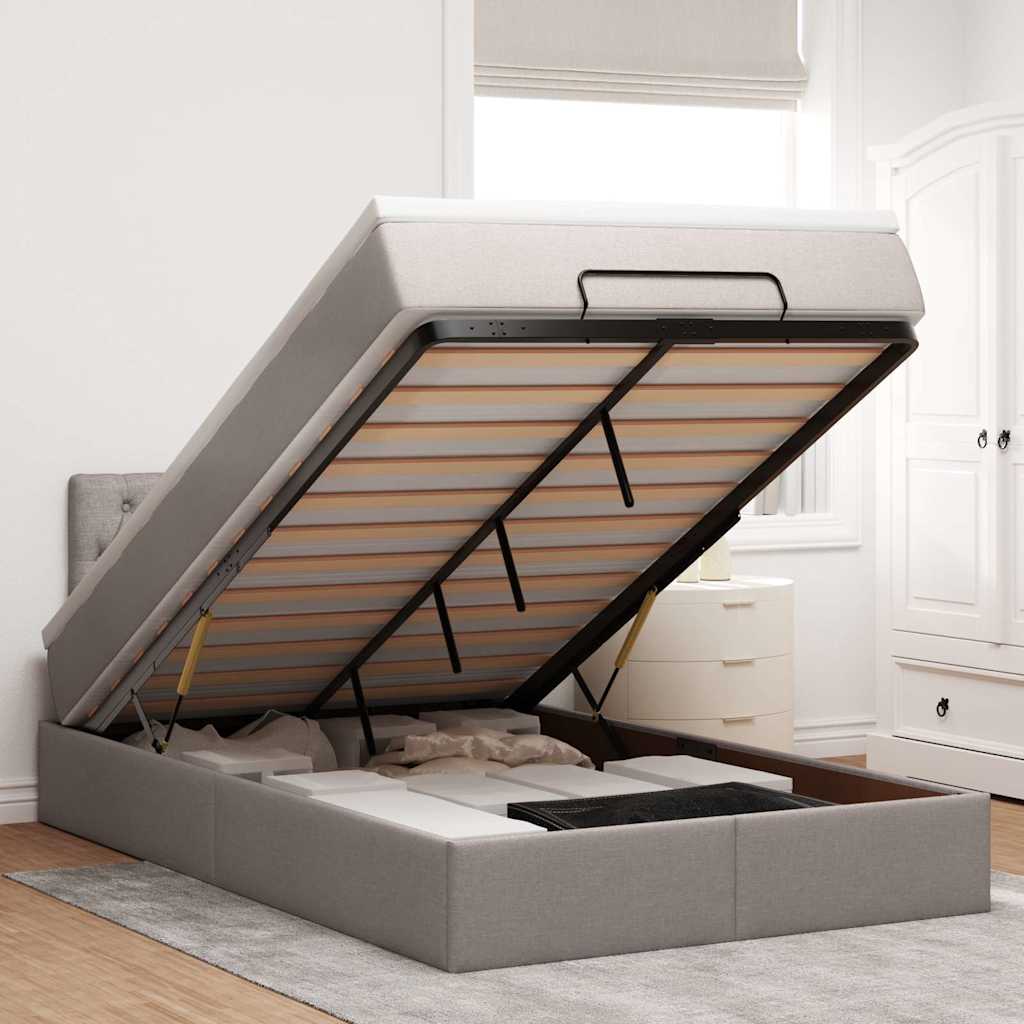 Bed poef met matras en LED's 120x190 cm stof taupe – afbeelding 1