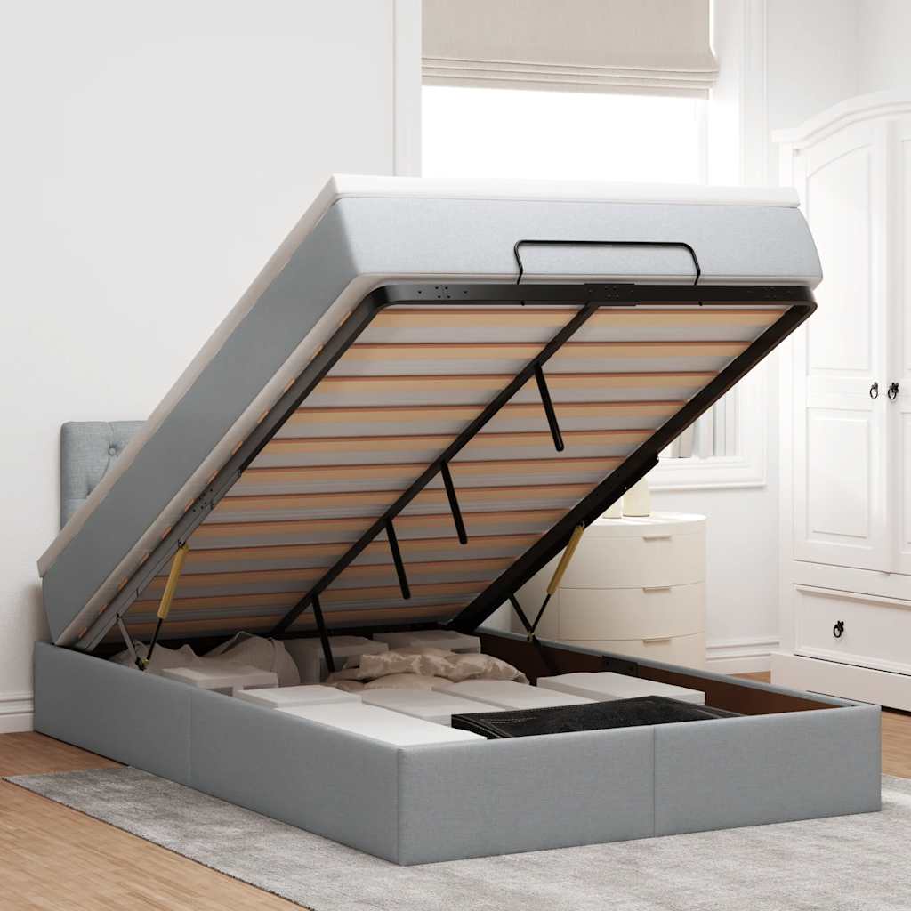 Ottoman bed met matras en LED's 120x200 cm stof lichtgrijs – afbeelding 1