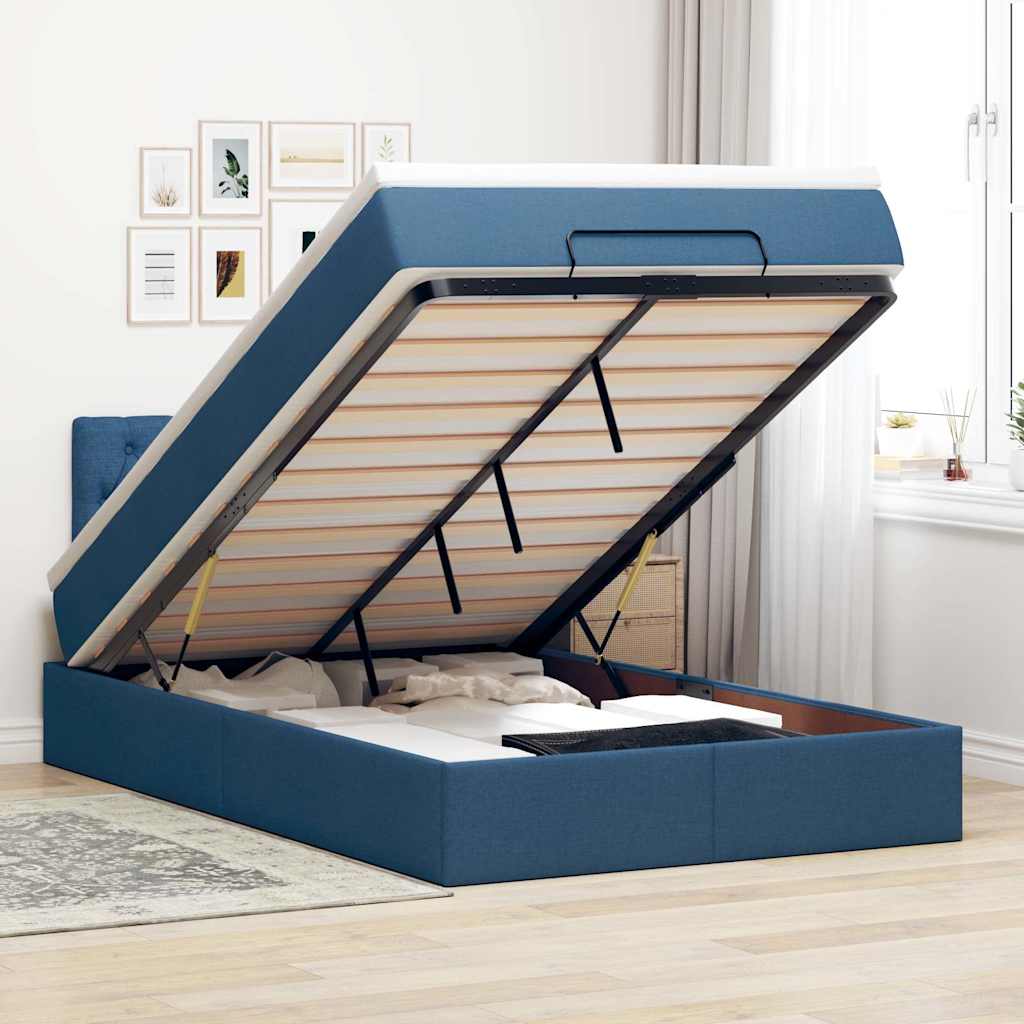Bed poef met matras en LED's 120x200 cm stof blauw – afbeelding 1