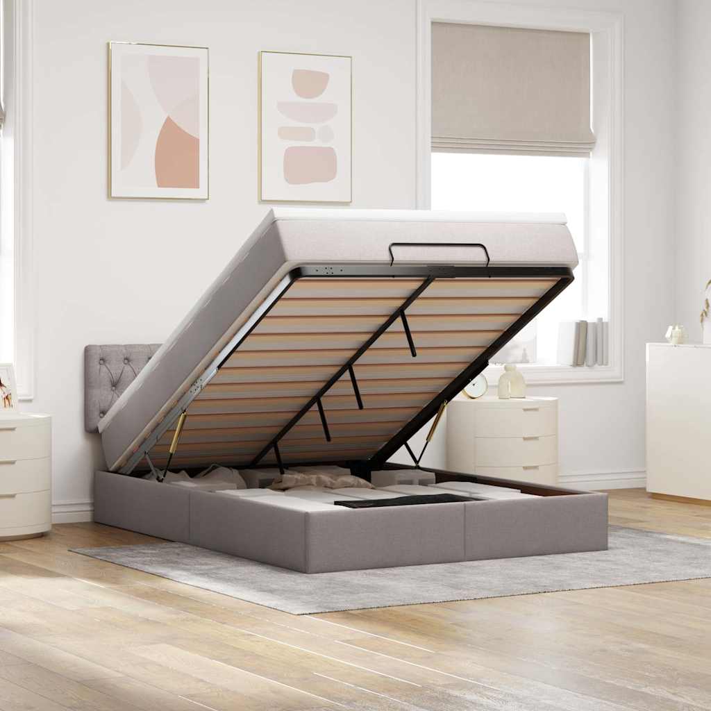Bed poef met matras en LED's 140x190 cm stof taupe – afbeelding 1