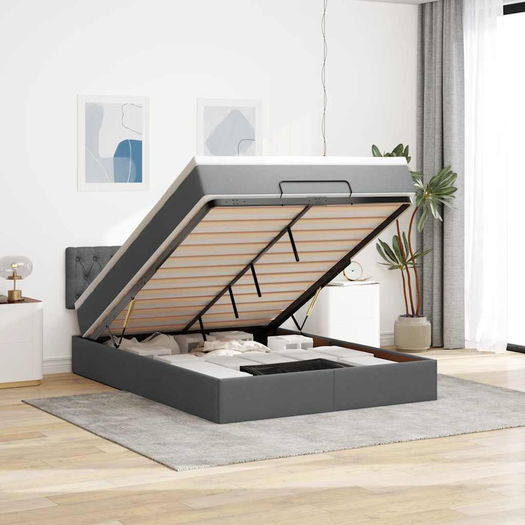 Bed poef met matras en LED's 140x200 cm stof donkergrijs – afbeelding 1