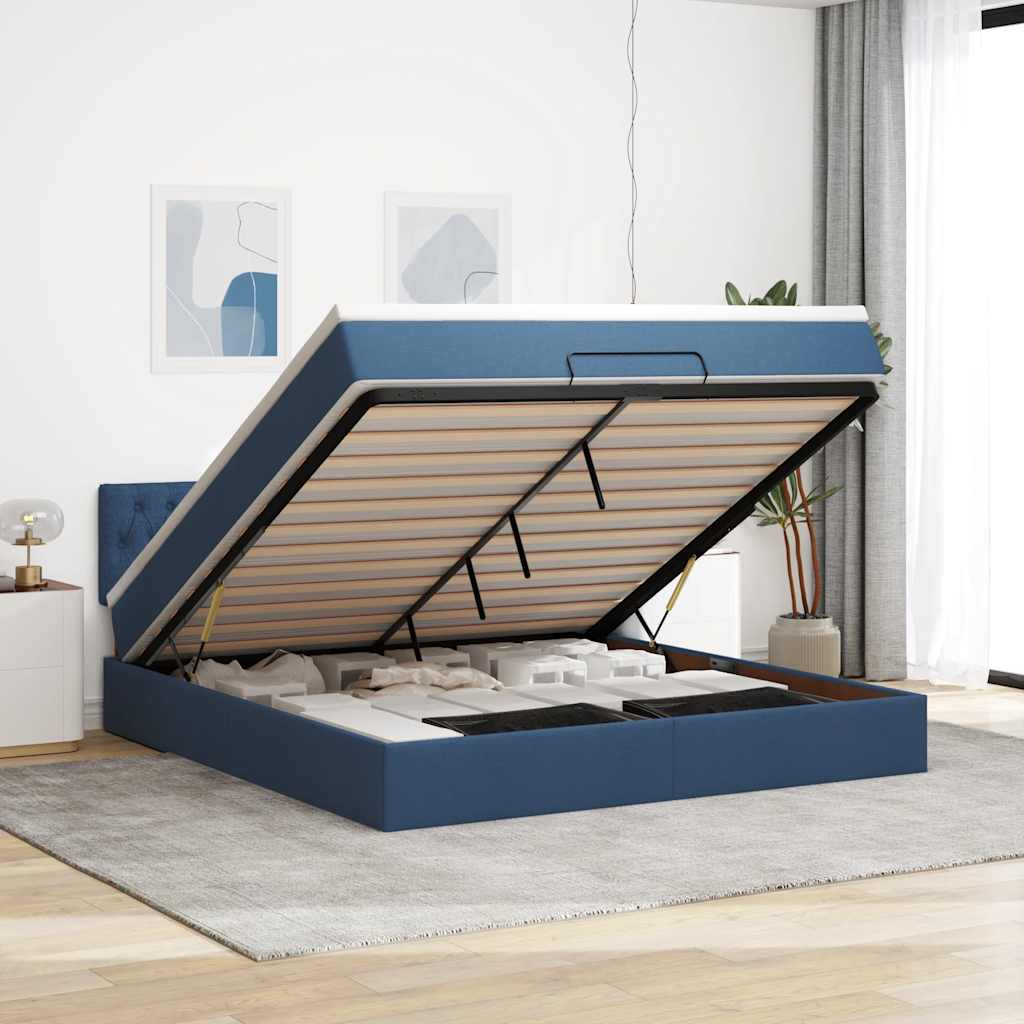 Ottoman bed met matras en LED's 160x200cm stof blauw – afbeelding 1
