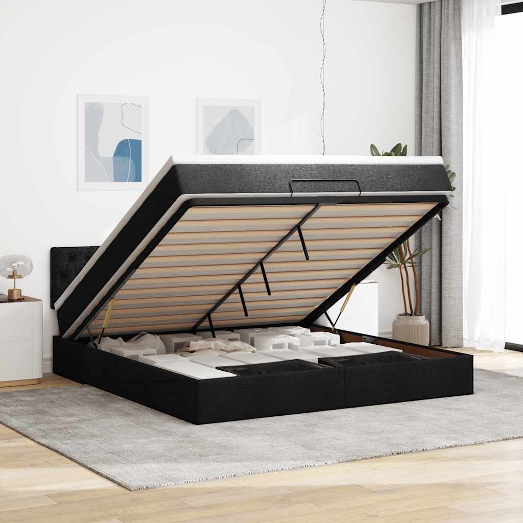 Bed poef met matras en LED's 180x200 cm stof zwart – afbeelding 1