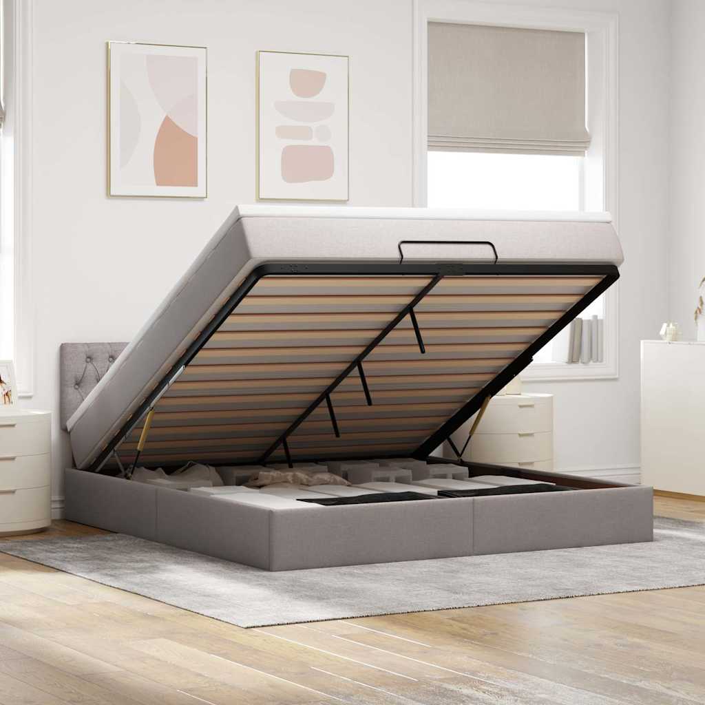Bed poef met matras en LED's 180x200 cm stof taupe – afbeelding 1