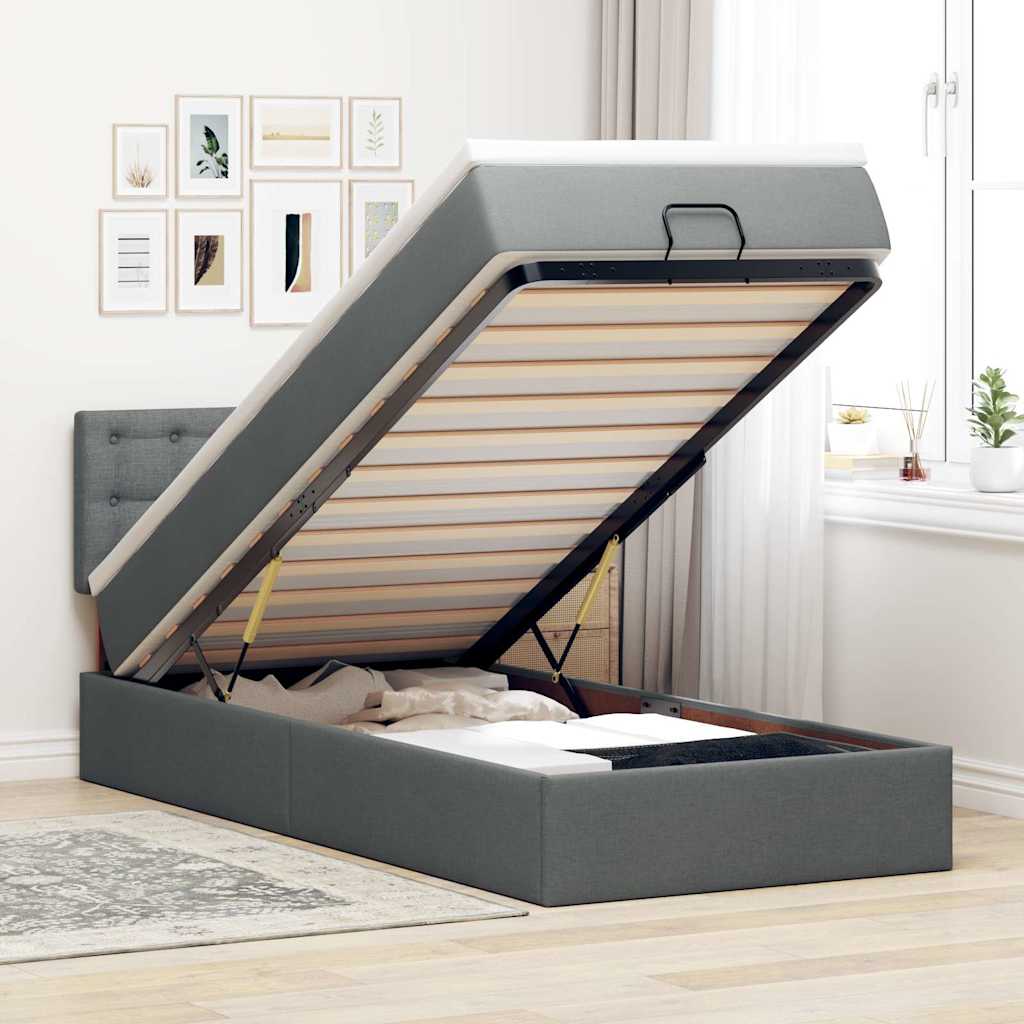 Bed poef met matras en LED's stof 80x200 cm donkergrijs – afbeelding 1