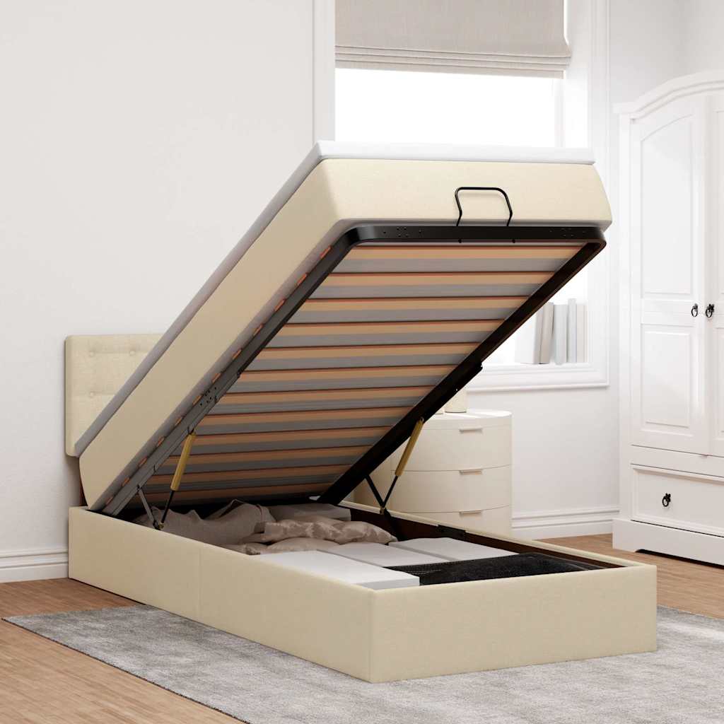 Ottoman bed met matras en LED's 80x200cm stof crèmekleurig