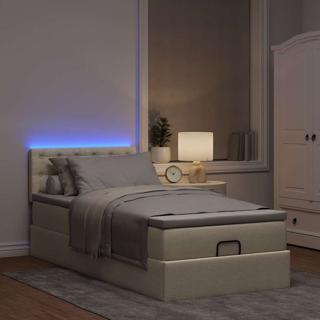 Ottoman bed met matras en LED's 80x200cm stof crèmekleurig – afbeelding 3