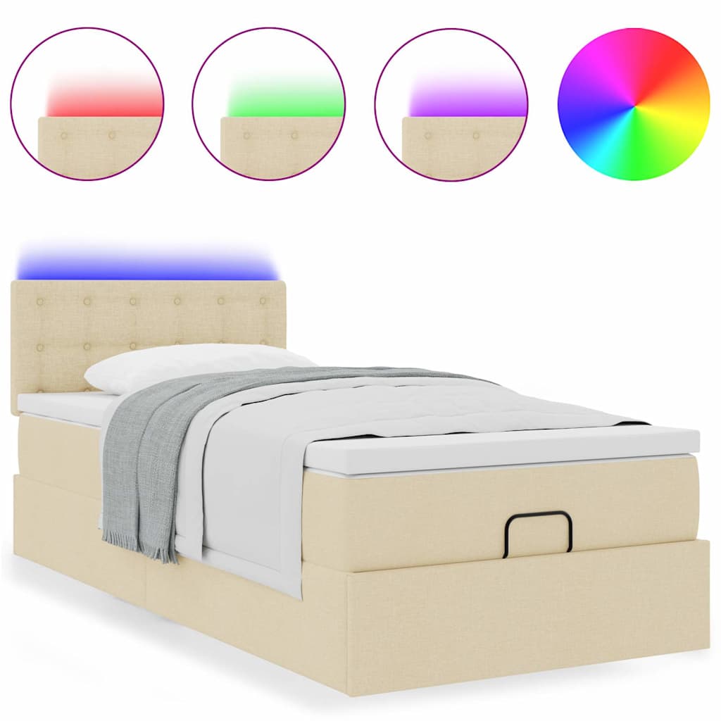 Ottoman bed met matras en LED's 80x200cm stof crèmekleurig – afbeelding 4