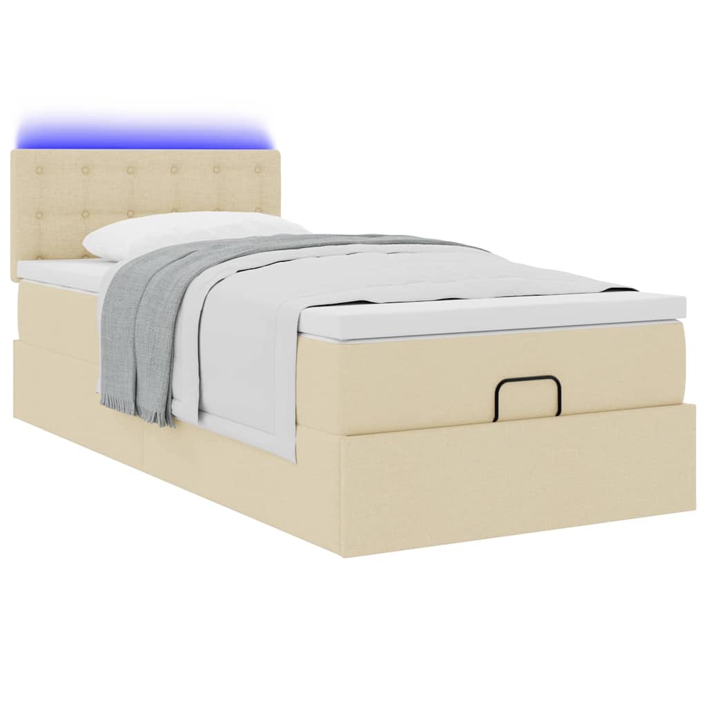 Ottoman bed met matras en LED's 80x200cm stof crèmekleurig – afbeelding 5