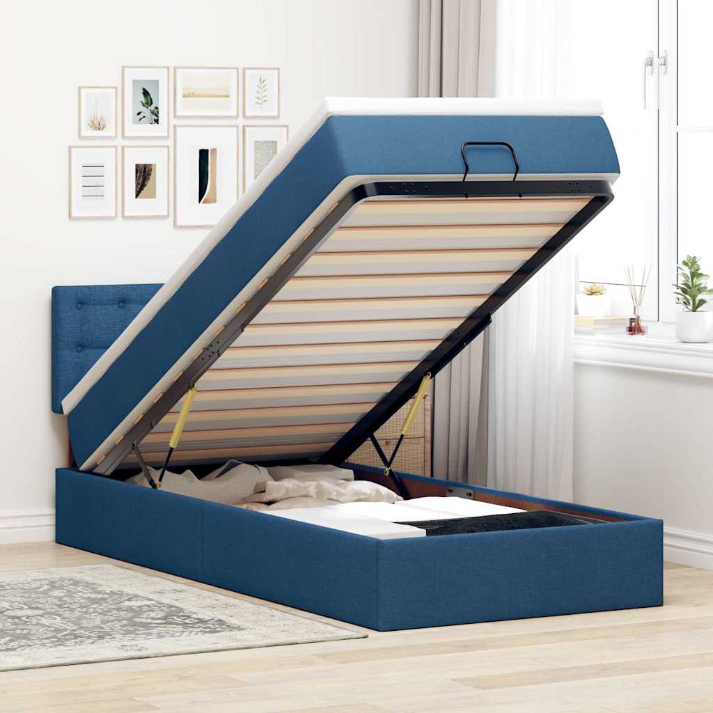 Ottoman bed met matras en LED's 80x200cm stof blauw – afbeelding 1