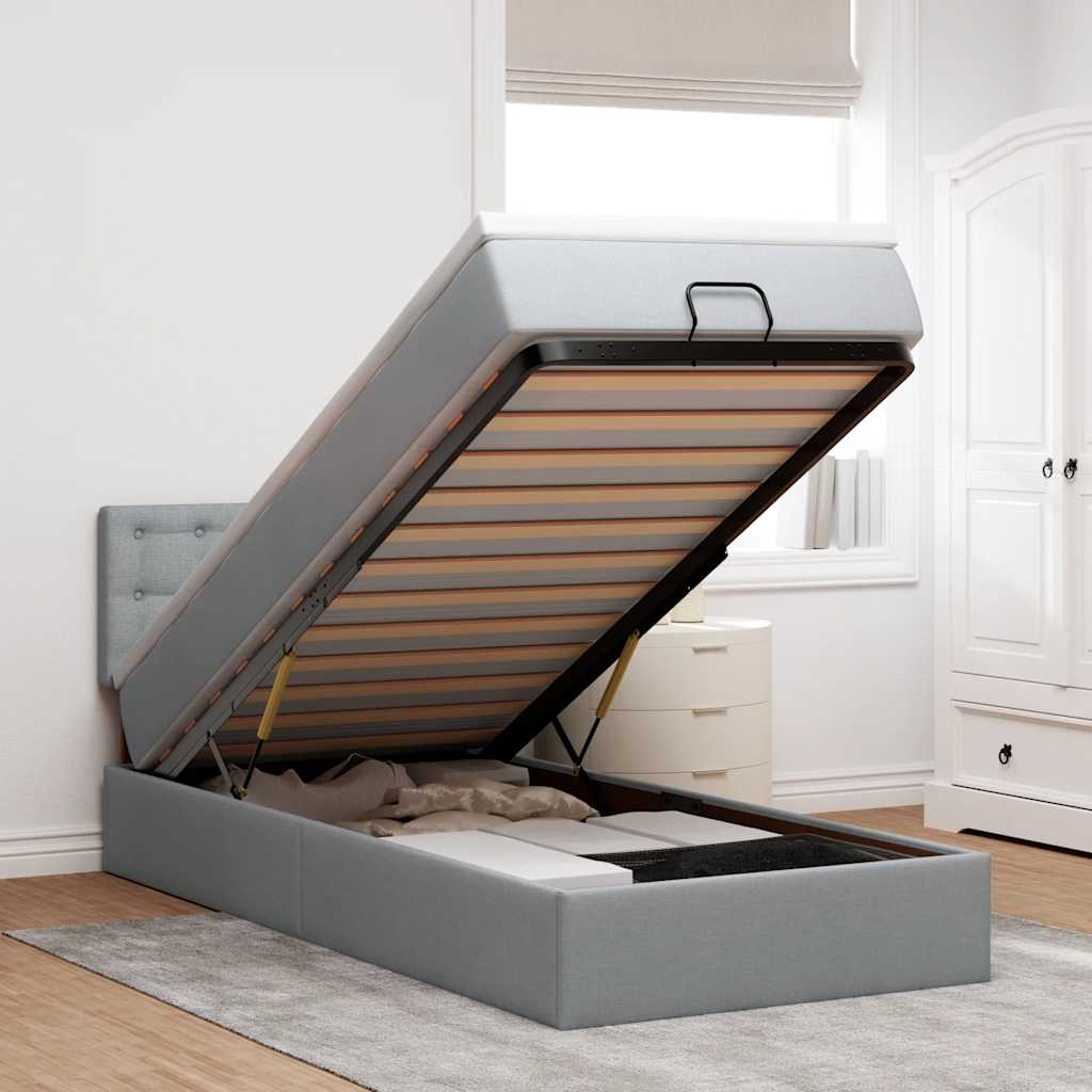 Ottoman bed met matras en LED's 100x200 cm stof lichtgrijs – afbeelding 1