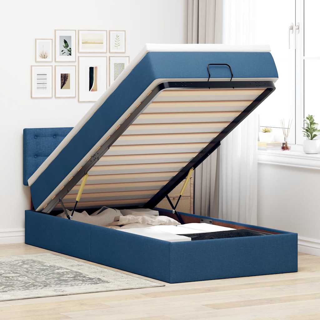 Bed poef met matras en LED's 100x200 cm stof blauw – afbeelding 1
