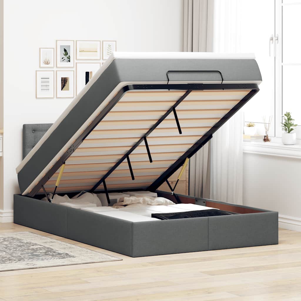 Bed poef met matras en LED's 120x190 cm stof donkergrijs – afbeelding 1